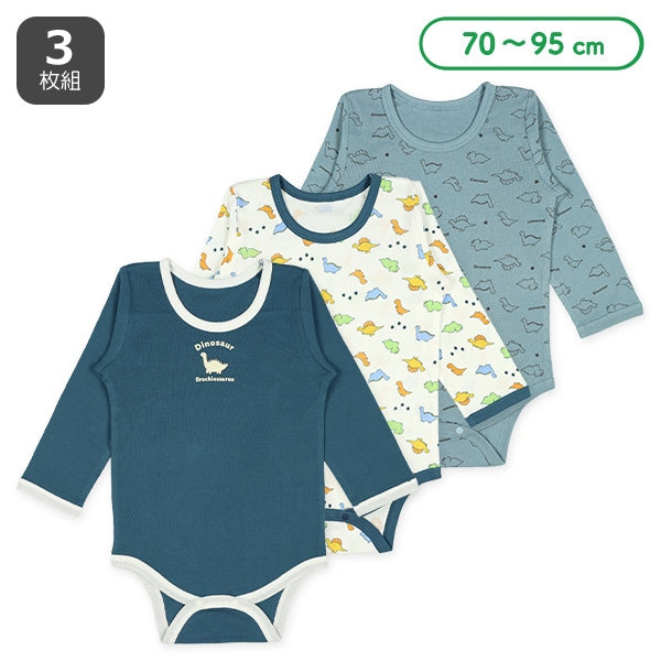 西松屋冬季長袖連身衣3件(恐龍藍/白/深藍)