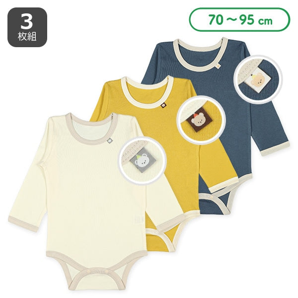 西松屋冬季長袖連身衣3件(熊藍/白/黃)