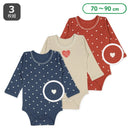 西松屋冬季長袖連身衣3件(心心藍/灰/紅)