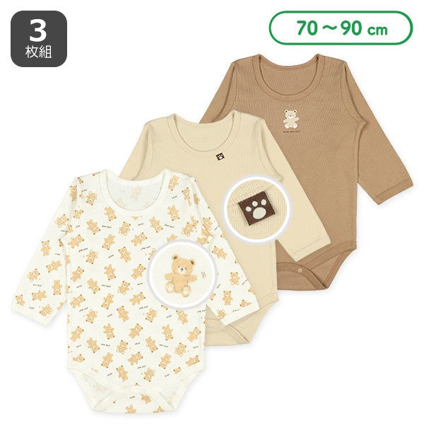 西松屋冬季長袖連身衣3件(熊啡/白/黃)