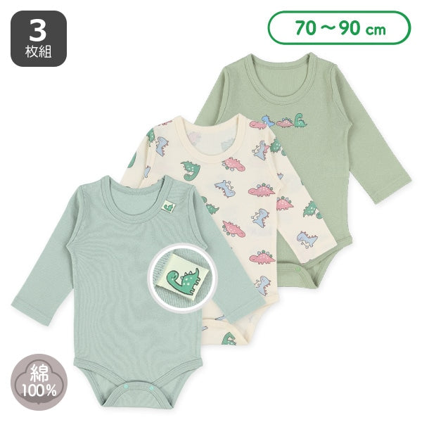 西松屋冬季長袖連身衣3件(恐龍白色/綠/深綠)
