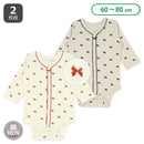 西松屋冬季前開長袖連身衣2件(蝴蝶結藍色/紅色)