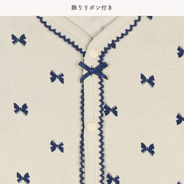 西松屋冬季前開長袖連身衣2件(蝴蝶結藍色/紅色)