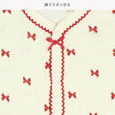 西松屋冬季前開長袖連身衣2件(蝴蝶結藍色/紅色)