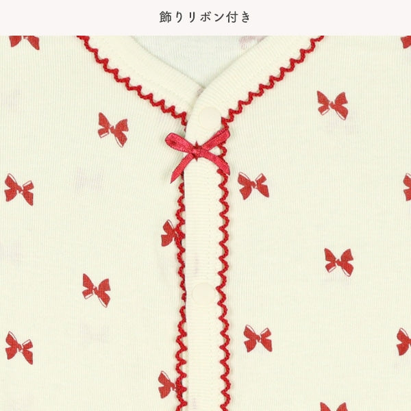 西松屋冬季前開長袖連身衣2件(蝴蝶結藍色/紅色)