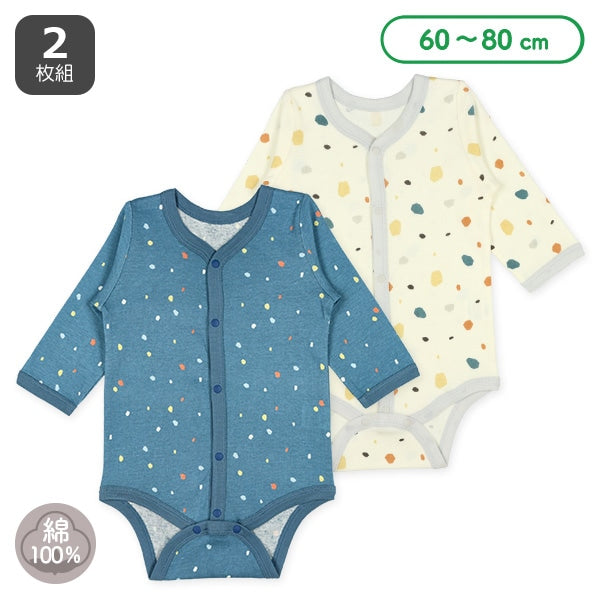 西松屋冬季前開長袖連身衣2件(碎片藍色/白色)