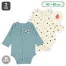 西松屋冬季前開長袖連身衣2件(飯糰藍色/白色)