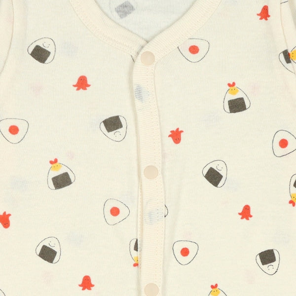 西松屋冬季前開長袖連身衣2件(飯糰藍色/白色)