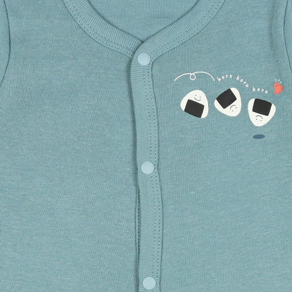 西松屋冬季前開長袖連身衣2件(飯糰藍色/白色)