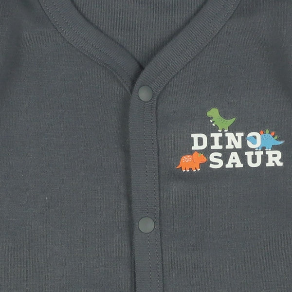 西松屋冬季前開長袖連身衣2件(恐龍黑色/白色)