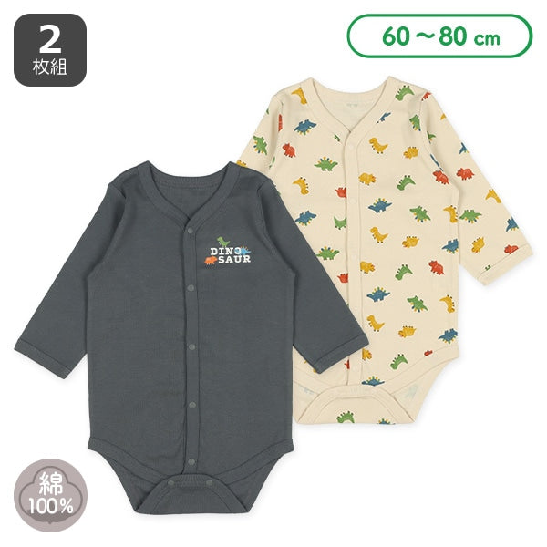 西松屋冬季前開長袖連身衣2件(恐龍黑色/白色)