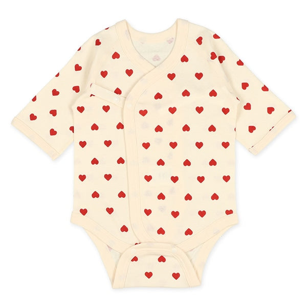 西松屋冬季長袖平扣開合連身衣2件(心心白色/粉色)