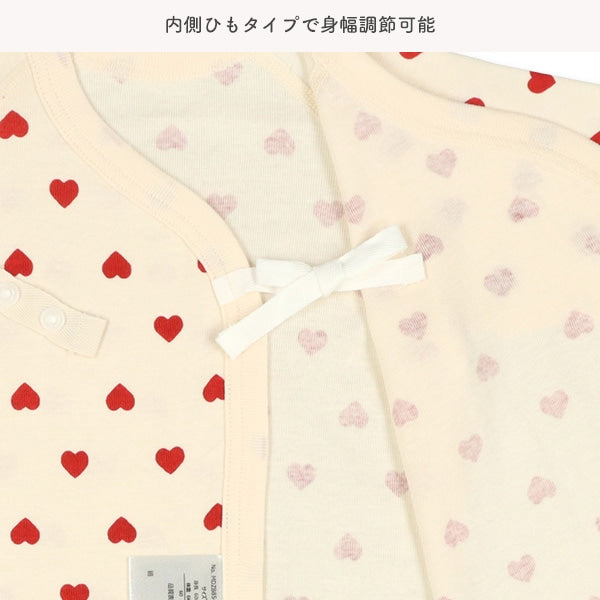 西松屋冬季長袖平扣開合連身衣2件(心心白色/粉色)