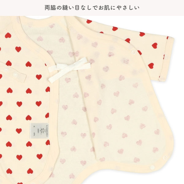 西松屋冬季長袖平扣開合連身衣2件(心心白色/粉色)