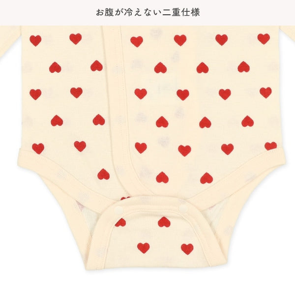 西松屋冬季長袖平扣開合連身衣2件(心心白色/粉色)