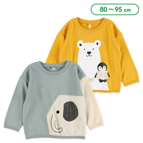 西松屋冬季長袖運動衫(象綠色/羊駝黄)