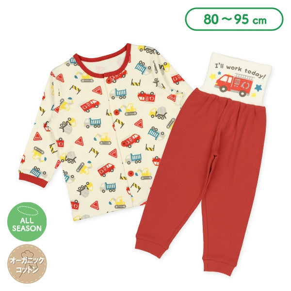 西松屋冬季針織長袖前開束腹睡衣套裝(消防車)