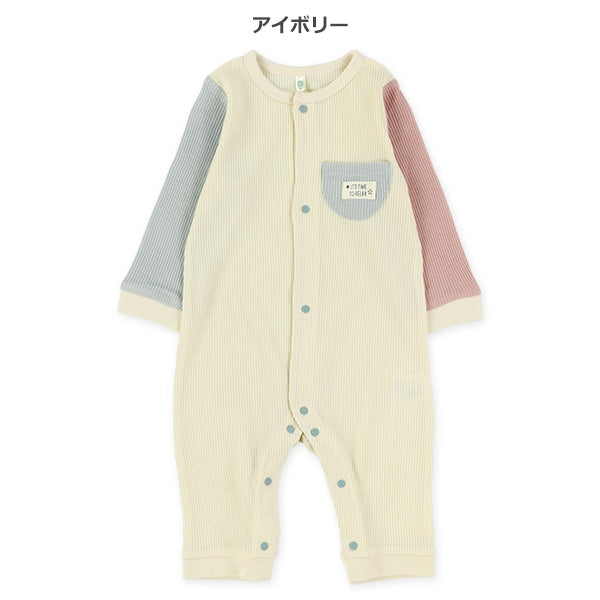 西松屋冬季長袖連身衣(拼接-白/灰色)