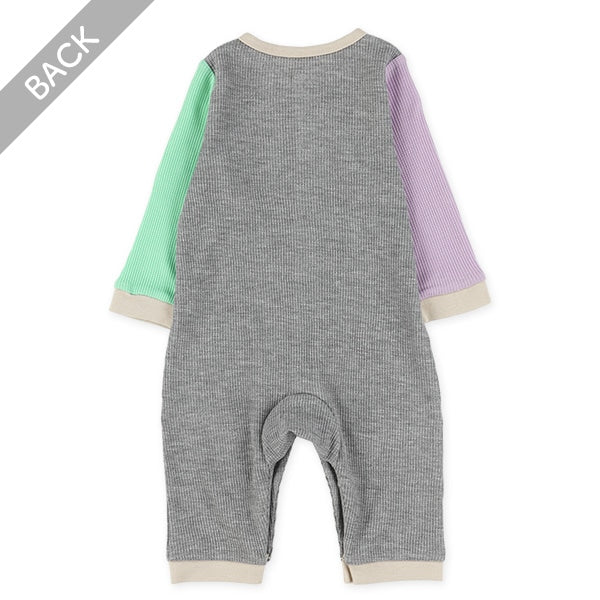 西松屋冬季長袖連身衣(拼接-白/灰色)