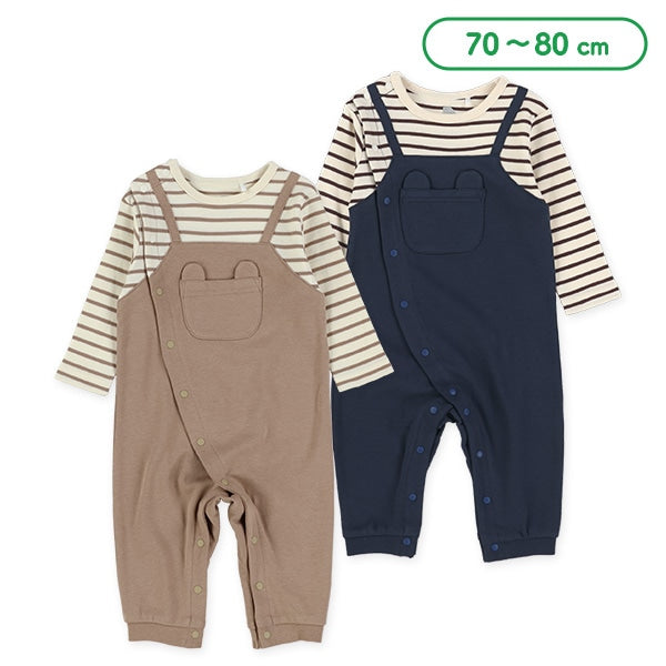 西松屋冬季長袖連身衣(吊帶-藍色)