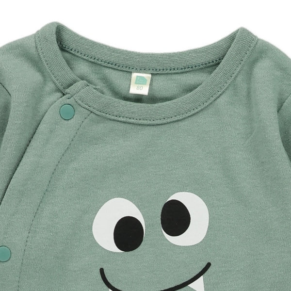 西松屋冬季長袖連身衣(光滑臉部印花-黑色)