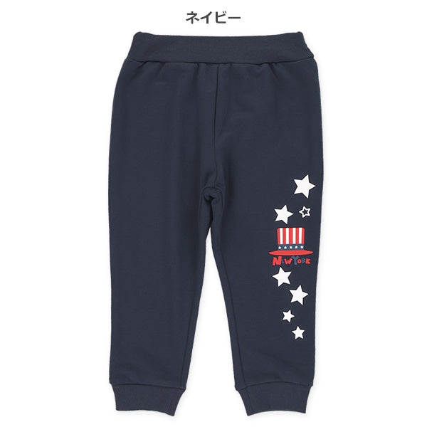 西松屋冬季針織迷你羊毛長褲(藍色-帽泡棉印花)