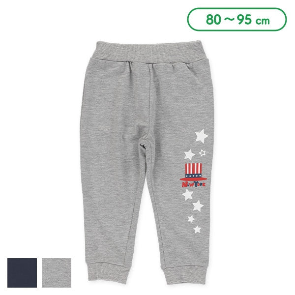 西松屋冬季針織迷你羊毛長褲(藍色-帽泡棉印花)