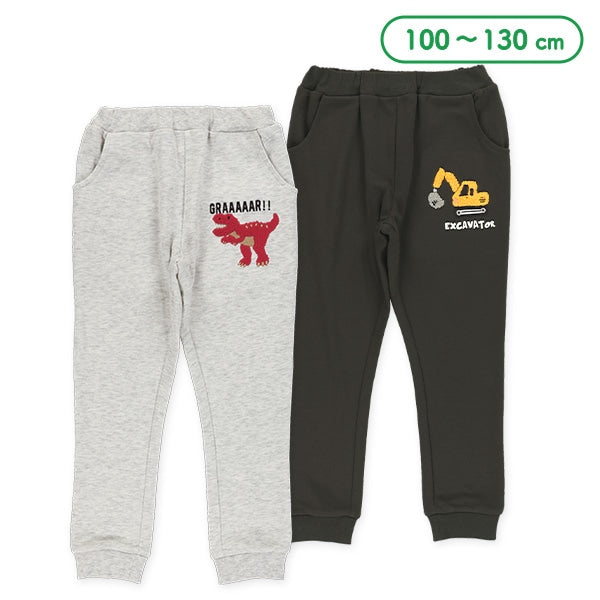 西松屋冬季針織羊毛長褲(黑色/灰色-挖土機/恐龍刺繡)