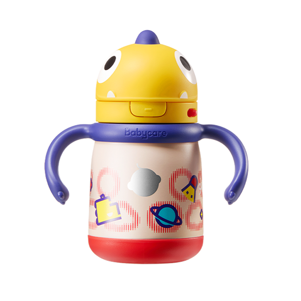 Babycare霸王龍成長保溫杯-把手款300ml古金黃