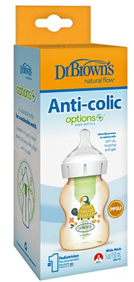 Dr Brown's仿母乳排氣奶樽 - 小龜印花 (１階段奶咀) - PPSU 5oz