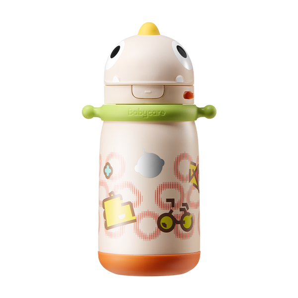Babycare霸王龍成長保溫杯-背帶款450ml光電青