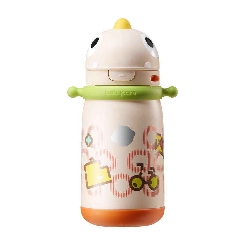 Babycare霸王龍成長保溫杯-背帶款450ml光電青