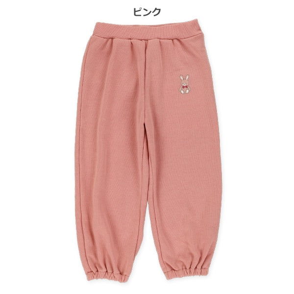 西松屋冬季彈性下擺羊毛繡花長褲(灰色/粉紅色)