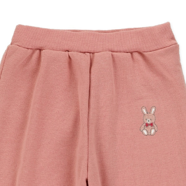 西松屋冬季彈性下擺羊毛繡花長褲(灰色/粉紅色)