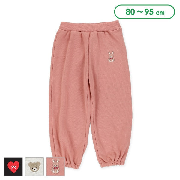 西松屋冬季彈性下擺羊毛繡花長褲(灰色/粉紅色)