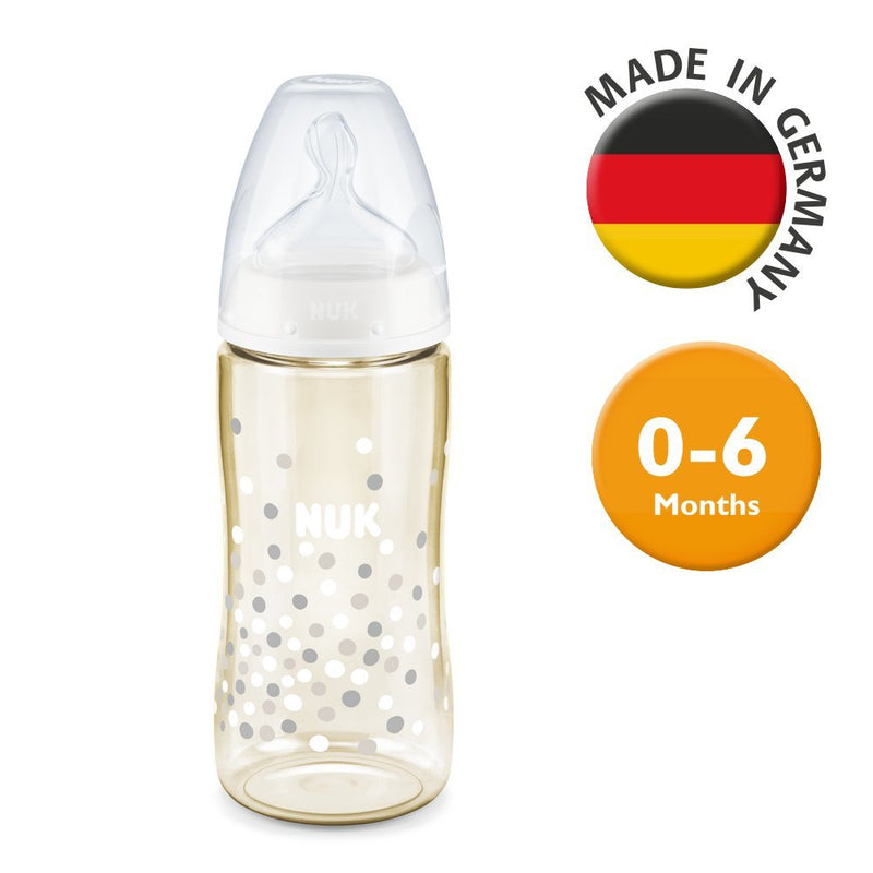『NUK』PCH 300mL 寬口PPSU奶瓶/矽膠奶嘴0-6個月中孔 (顏色隨機發貨)