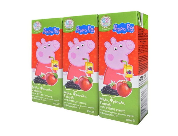 『Kids Valley』PEPPA PIG 100% 天然果汁 250ml (蘋果/草莓/提子) - 三包裝
